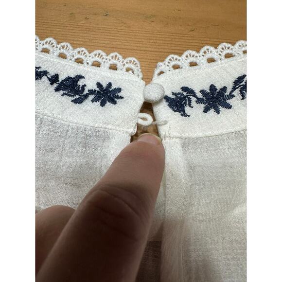 Mine White Floral Embroidery Cottagecore Prairie Boho Peasant Top Sheer Flaws - Picture 9 of 14